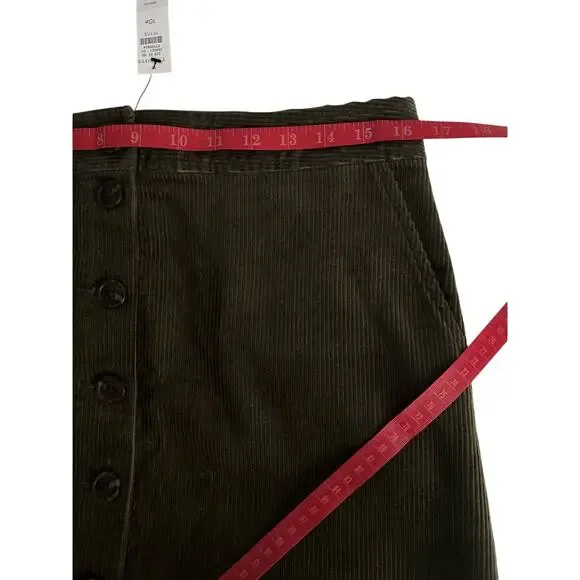 NWT Talbots Olive Moss Corduroy Button Down A-line Skirt Slash Pockets 10 Petite - Picture 6 of 8